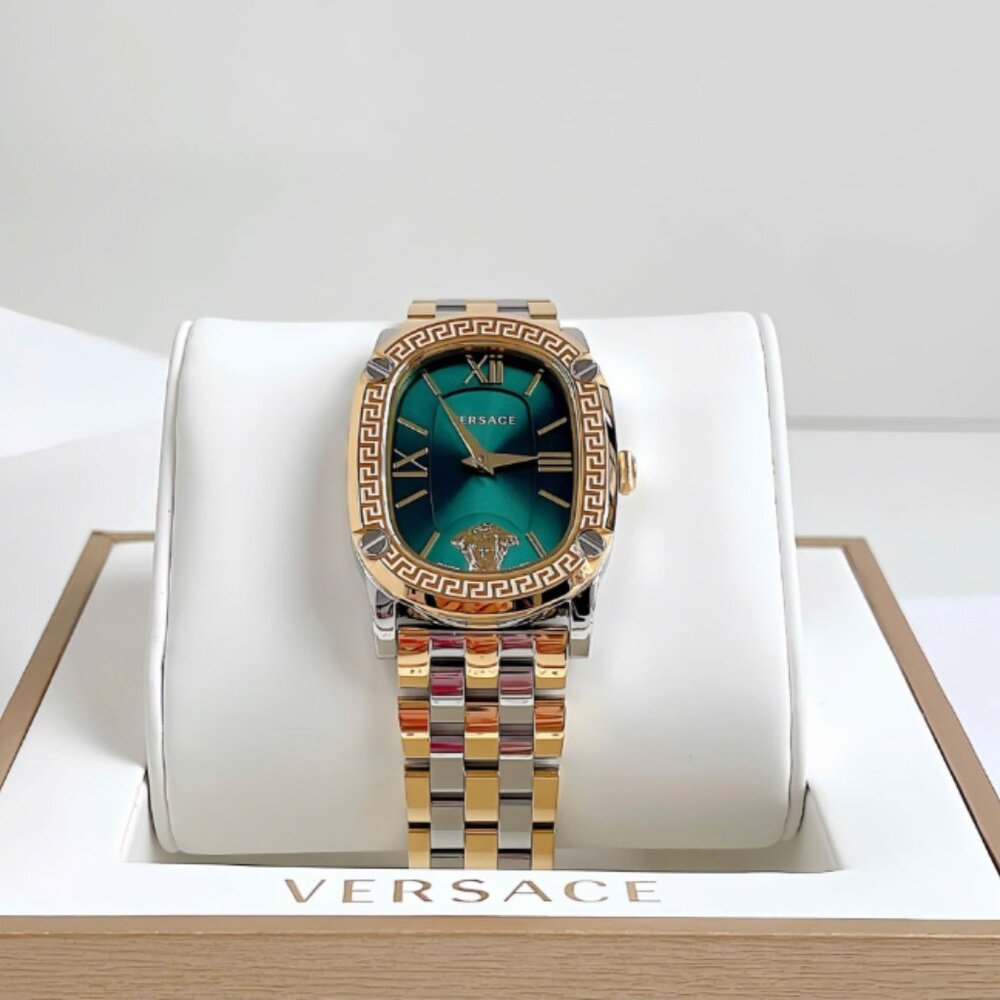 Versace Green Dial 35mm Two Tone Gold Ladies Watch New